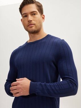 NWT Ron Tomson Men’s Navy Slip Stitch Crew Neck Sweater Multiple Sizes